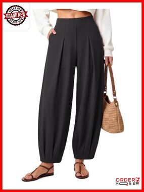 Women's Ankle Length Pleated Harem Trousers Wide Leg Pull On Pants